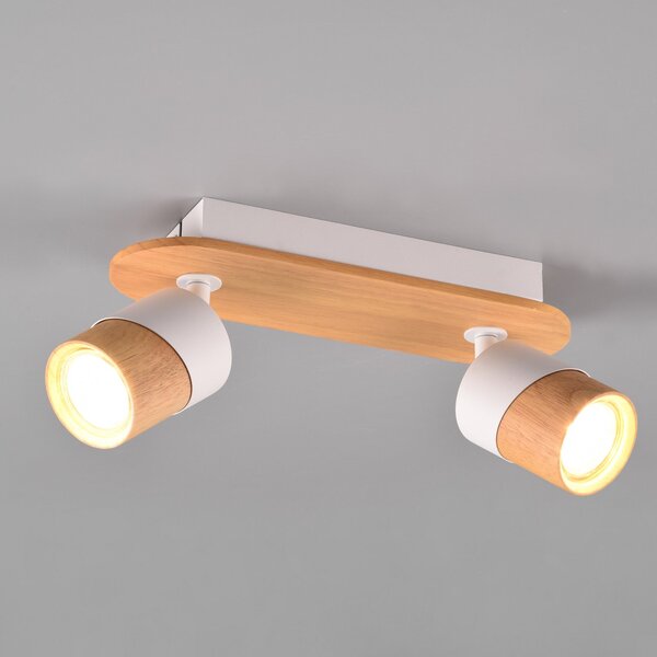 Trio Lighting Aruni plafonieră din lemn, 2 becuri alb, reglabil, Lemn, Camera de zi / sufragerie, Lemn, Modern, Plafon semicircular cu spațiere