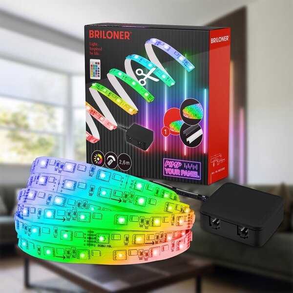 Briloner Bandă LED Pimp your panel, set de pornire, RGBW, lungime 2,6 m, reglabil, Alb, Camera de zi / sufragerie, Plastic