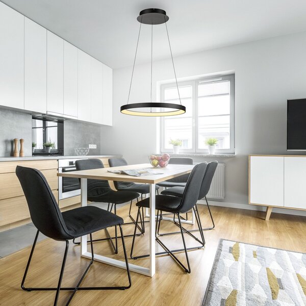 Paul Neuhaus Lampă suspendată LED Hoop, negru, Ø 57 cm, dimabil, reglabil, Negru, Camera de zi / sufragerie, Aluminiu, Modern