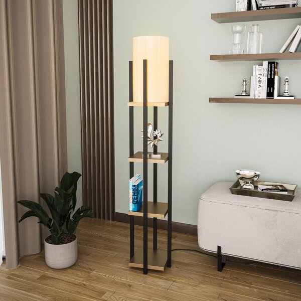 Opviq Lampadar 8115, negru/auriu/alb, metal/pânză, înălțime 130 cm, Negru, Camera de zi / sufragerie, Țesătură / Textil
