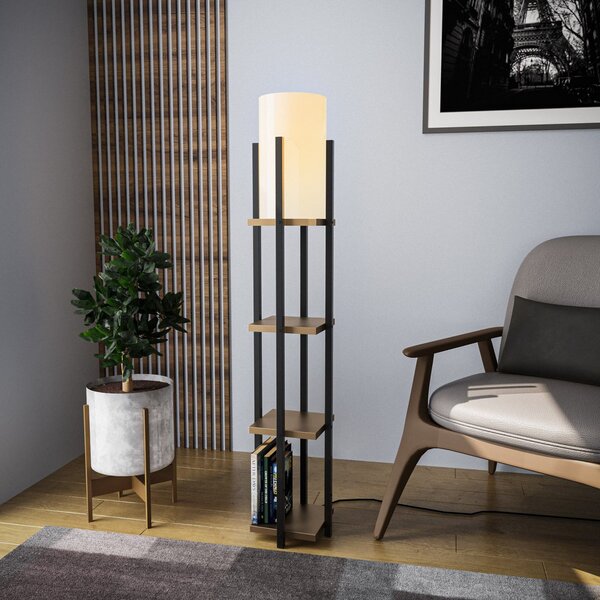 Opviq Lampadar 8115, negru/auriu/alb, metal/pânză, înălțime 130 cm, Negru, Camera de zi / sufragerie, Țesătură / Textil