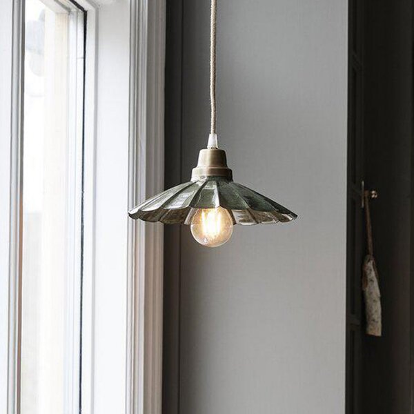 PR Home Lampă suspendată Ester, verde, Ø 24 cm, fier, cu priză, Verde, Camera de zi / sufragerie, Metal, Vintage