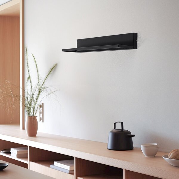 Luminex Raft de perete, negru, oțel, 60 cm lungime, 2 x LED, Negru, Camera de zi / sufragerie, Metal, Modern