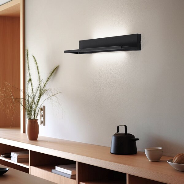 Luminex Raft de perete, negru, oțel, 60 cm lungime, 2 x LED, Negru, Camera de zi / sufragerie, Metal, Modern