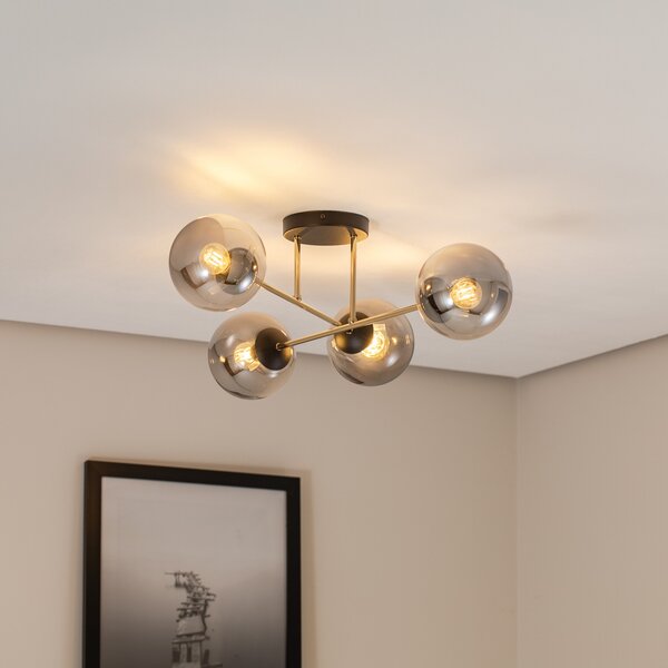 EMIBIG LIGHTING Plafonieră Magnum, 4 becuri, grafit/auriu/negru, sticlă, E14, reglabil, Gri, Camera de zi / sufragerie, Sticlă, Modern