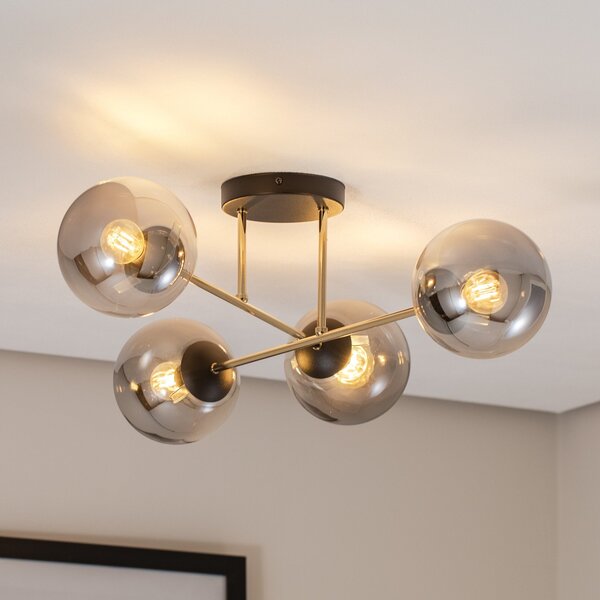 EMIBIG LIGHTING Plafonieră Magnum, 4 becuri, grafit/auriu/negru, sticlă, E14, reglabil, Gri, Camera de zi / sufragerie, Sticlă, Modern