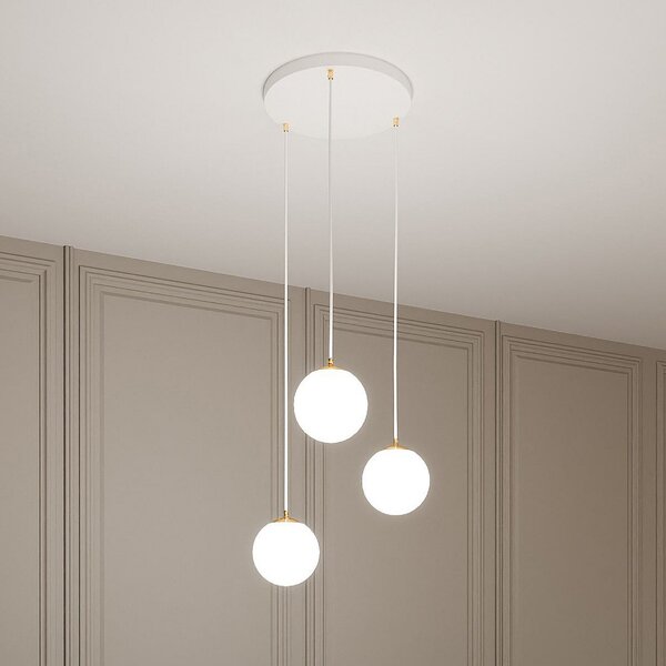 EMIBIG LIGHTING Lampă suspendată Royal, 3 becuri, alb opal/alb, sticlă, E14, reglabil, Alb, Camera de zi / sufragerie, Sticlă, Modern