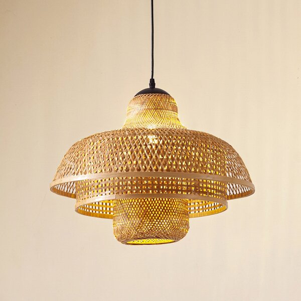 Lucande lampă suspendată Rasmina, bambus, Ø 50 cm, 1 bec, reglabil, Bej, Camera de zi / sufragerie, Bamboo, Casă de țară / Rustic