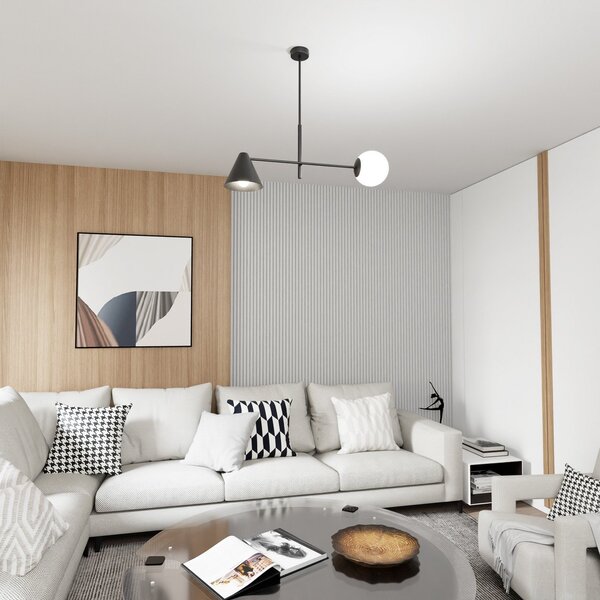 EMIBIG LIGHTING Plafonieră Hermes, 2 becuri, negru, sticlă, 70 cm, E14, reglabil, Negru, Camera de zi / sufragerie, Metal, Modern
