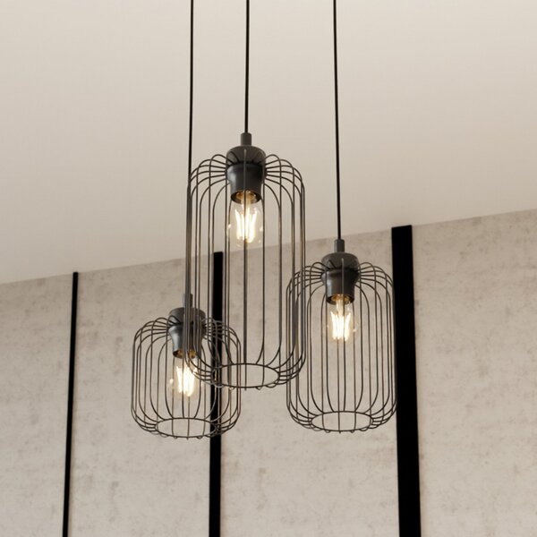 EMIBIG LIGHTING Lampă suspendată Vander, 3 becuri, Ø 30 cm, negru, metal, E27, reglabil, Negru, Camera de zi / sufragerie, Metal, Modern