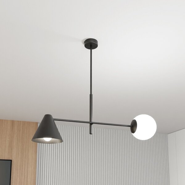 EMIBIG LIGHTING Plafonieră Hermes, 2 becuri, negru, sticlă, 70 cm, E14, reglabil, Negru, Camera de zi / sufragerie, Metal, Modern