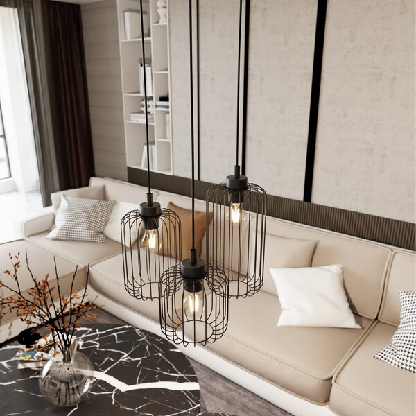 EMIBIG LIGHTING Lampă suspendată Vander, 3 becuri, Ø 30 cm, negru, metal, E27, reglabil, Negru, Camera de zi / sufragerie, Metal, Modern