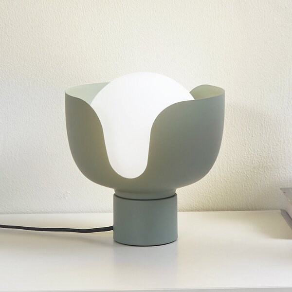 Lindby Lampă de masă Fiora, verde, sticlă, metal, Ø 20 cm, Verde, Camera de zi / sufragerie, Metal, Modern, Ecran de masă în poziție verticală