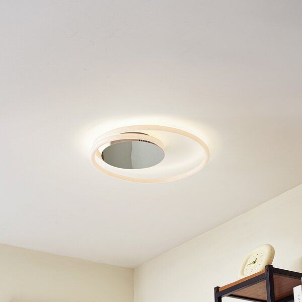 Lucande plafonieră LED Valenora, crom/alb, PC, Ø 44 cm, reglabil, Alb, Camera de zi / sufragerie, Plastic, Modern
