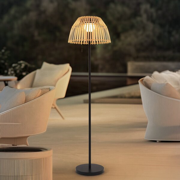 Lucande Lampadar LED Eligio, bambus, Ø 39 cm, RGB, reglabil, Lemn, Bamboo, Casă de țară / Rustic