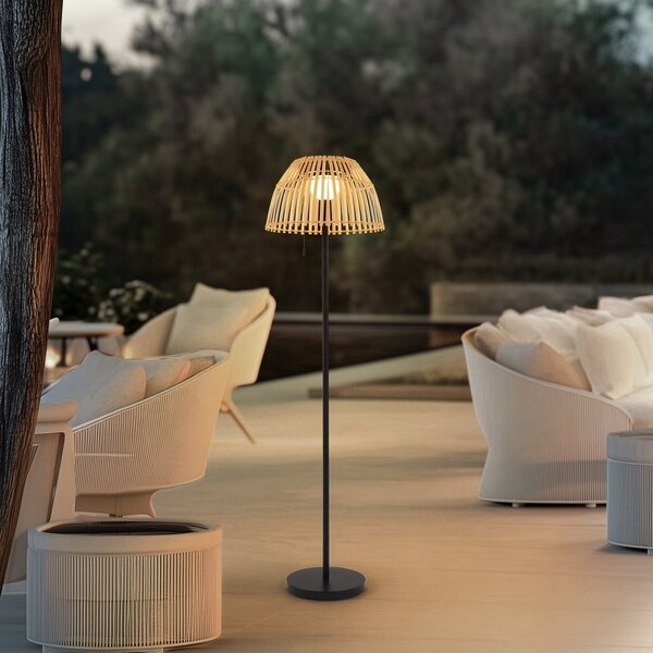Lucande Lampadar LED Eligio, bambus, Ø 39 cm, RGB, reglabil, Lemn, Bamboo, Casă de țară / Rustic