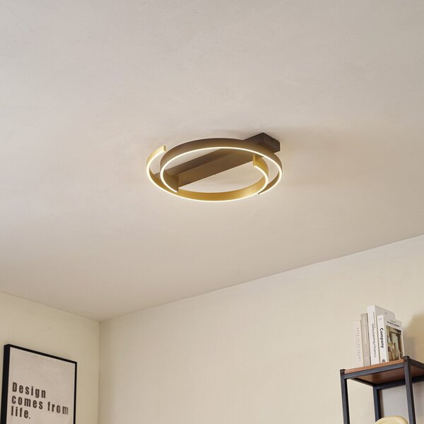 Lucande plafonieră LED Natsuma, negru / auriu, metal, Ø 50 cm, Negru, Camera de zi / sufragerie, Plastic, Modern