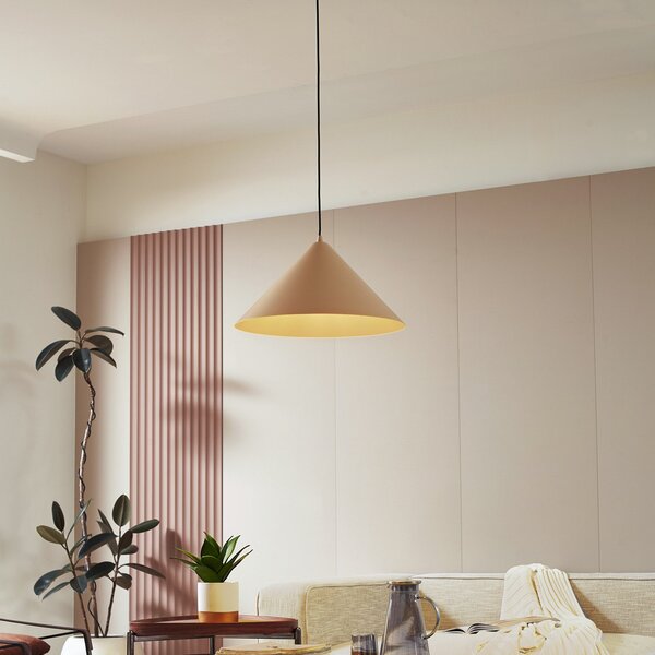 Lindby Lampă suspendată Clarine, bej, Ø 50 cm, metal, reglabil, Bej, Camera de zi / sufragerie, Metal, Modern