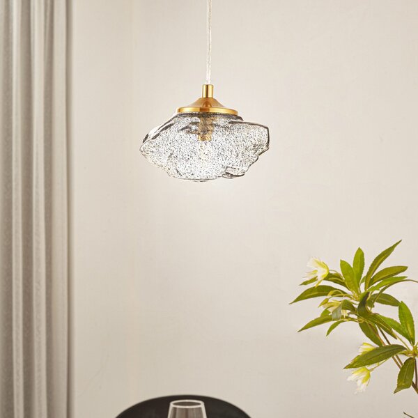 Lindby Lampă suspendată Piatra, fum/zahăr, sticlă, Ø 16 cm, G9, reglabil, Gri, Camera de zi / sufragerie, Sticlă, Modern
