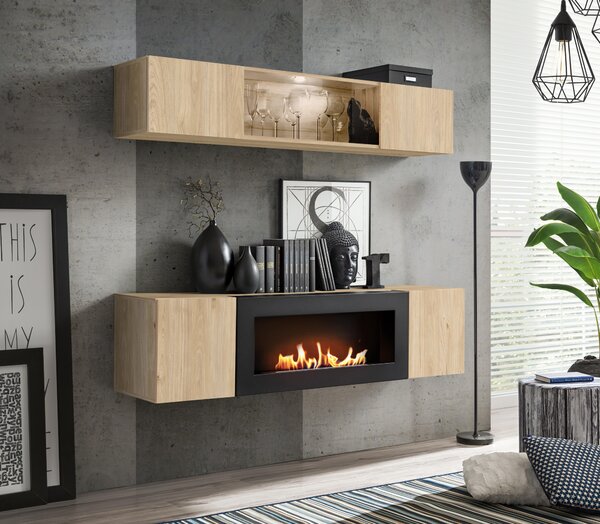 Mobilier living Ferryhill HJ FY N3 (Stejar jackson hickory) (cu iluminat) (cu bioșemineu). 1124181