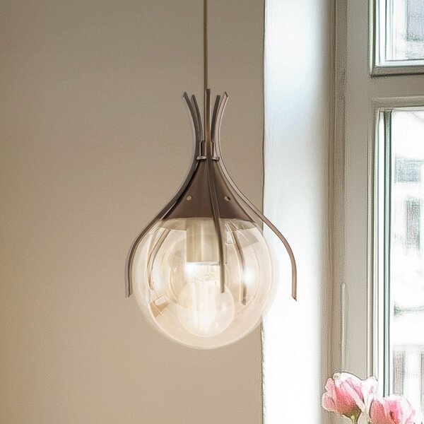 Avonni Lampă suspendată Sinka, chihlimbar/auriu antic, Ø 13 cm, sticlă/metal, reglabil, Bronz / Alamă Veche, Camera de zi / sufragerie, Metal, glob