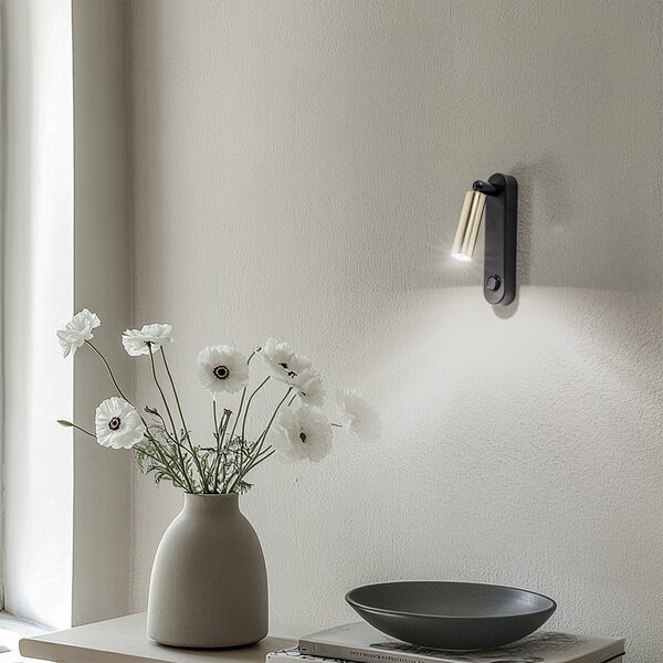TK Lighting Aplică de perete Enzo Long, negru-auriu, 22 cm, reglabilă, G9, Auriu / Alamă, Camera de zi / sufragerie, Metal, Modern