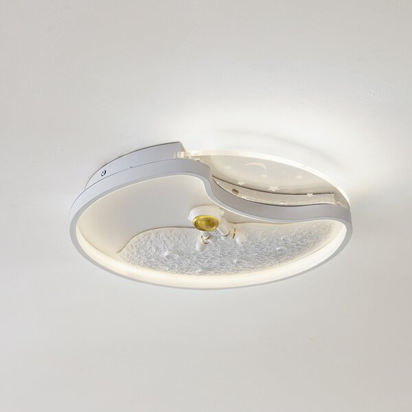 Lindby plafonieră LED Kosmo, 40 cm, alb, metal, lună, Alb, Camera de zi / sufragerie, Plastic, Viața tânără