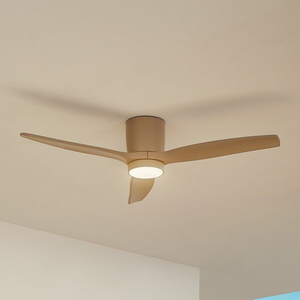 Lucande Ventilator de tavan cu LED-uri Sorin, bej, DC, silențios, IP44, Bej, Camera de zi / sufragerie, Metal, Modern