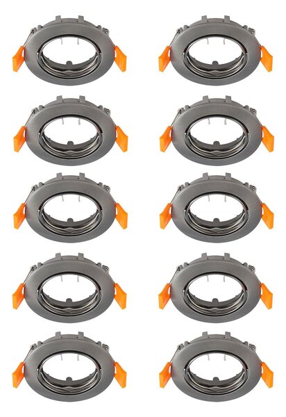 PRIOS Prios plafonieră LED încastrată Fibur, gri închis, Ø8cm, set de 10, reglabil, Metalic, Camera de zi / sufragerie, Metal, Modern