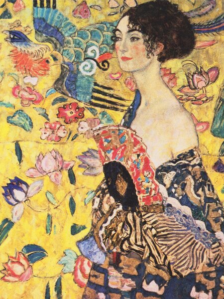 Artă imprimată The lady with the fan (Vintage Portrait) - Gustav Klimt, (30 x 40 cm)
