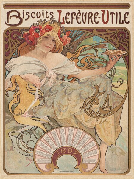 Artă imprimată Biscuits Lefèvre-Utile Biscuit Advert (Vintage Art Nouveau) - Alfons Mucha, (30 x 40 cm)