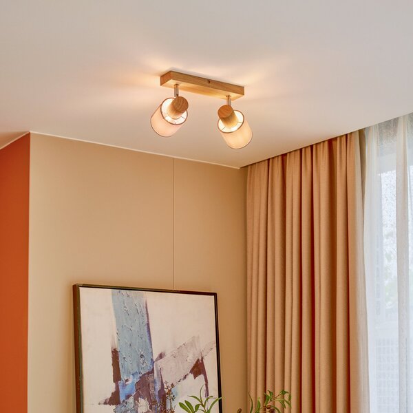Lindby Spot de plafon Wanessa, 39cm, 2 becuri, lemn, alb, E14, reglabil, Lemn, Camera de zi / sufragerie, Lemn, Modern