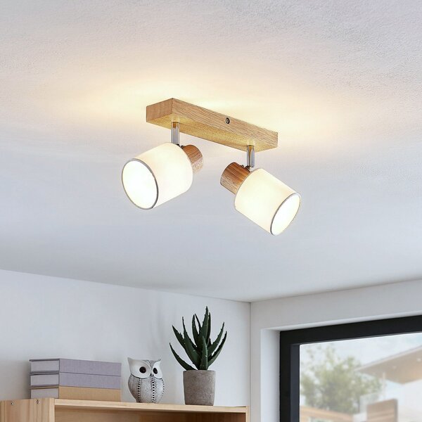 Lindby Spot de plafon Wanessa, 39cm, 2 becuri, lemn, alb, E14, reglabil, Lemn, Camera de zi / sufragerie, Lemn, Modern