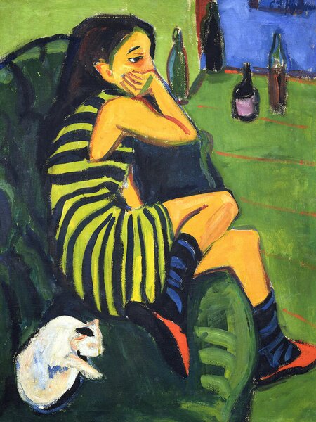 Reproducere Artiste Marcella (Portrait of a Girl & A Cat) - Ernst Ludwig Kirchner, (30 x 40 cm)