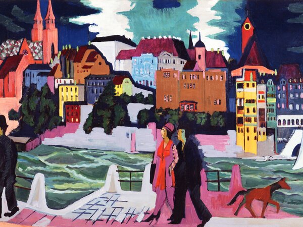 Artă imprimată View of Basel & The Rhine (People Walking in the City) - Ernst Ludwig Kirchner, (40 x 30 cm)
