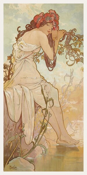 Artă imprimată The Seasons: Summer (Art Nouveau Portrait) - Alphonse Mucha, (20 x 40 cm)