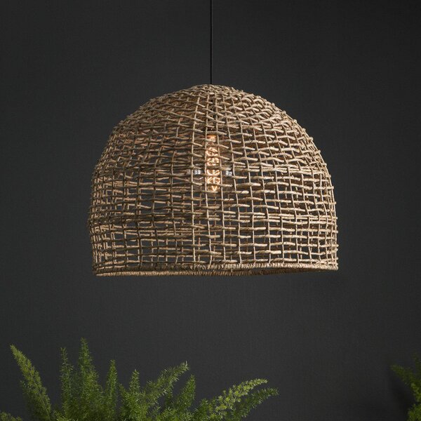 PR Home Lampă suspendată Cebu, Ø 46 cm, abajur Lampakanay, IP20, reglabil, Lemn, Camera de zi / sufragerie, Lemn, Casă de țară / Rustic