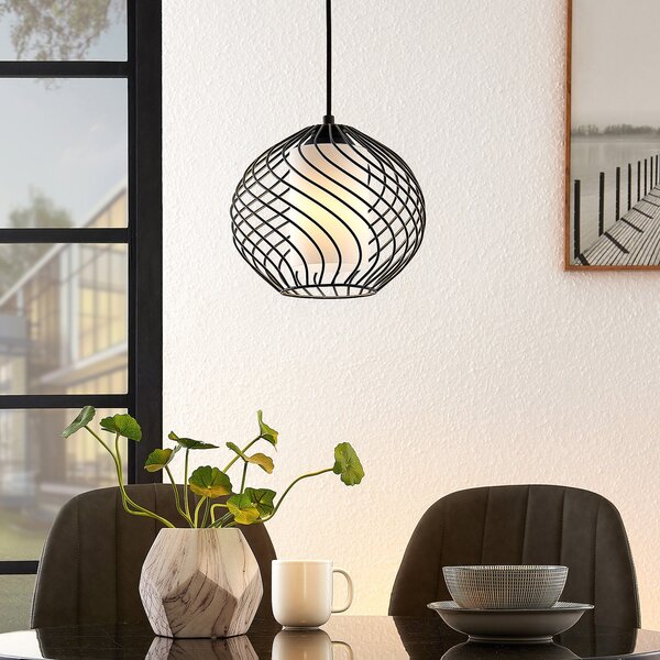 Lindby lampă suspendată Cedrice, 1 bec, negru, metal, E27, reglabil, Negru, Camera de zi / sufragerie, Metal, Vintage, glob