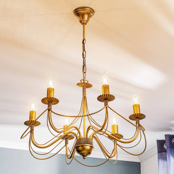 EMIBIG LIGHTING Candelabru Tori 6, 6 becuri, auriu, reglabil, Auriu / Alamă, Camera de zi / sufragerie, Metal, Antichitate