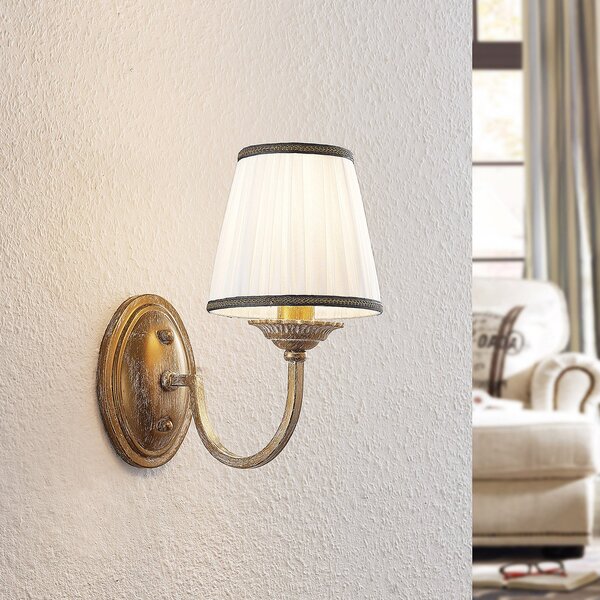 Lindby Aplică de perete Lumiel, crem/zahăr, textil, 27cm, reglabil, Bronz / Alamă Veche, Camera de zi / sufragerie, Țesătură / Textil, Casă de țară / Rustic