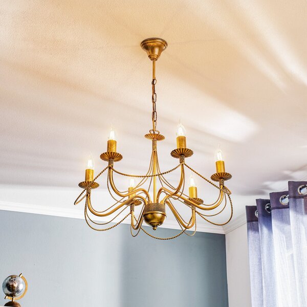 EMIBIG LIGHTING Candelabru Tori 6, 6 becuri, auriu, reglabil, Auriu / Alamă, Camera de zi / sufragerie, Metal, Antichitate