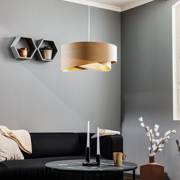 Maco Design Lampă suspendată Vivien, două culori, crem/auriu, reglabil, Bej, Camera de zi / sufragerie, Țesătură / Textil, Modern