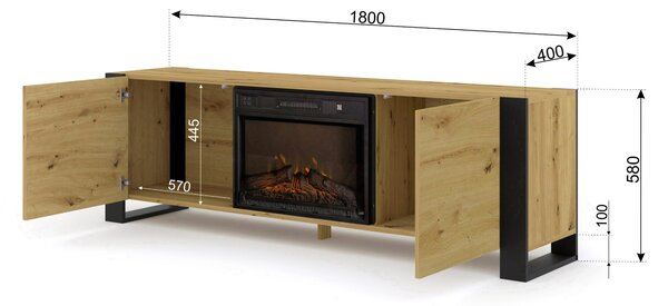 Masă TV cu șemineu Montana (Stejar artisan + Negru). 1124958