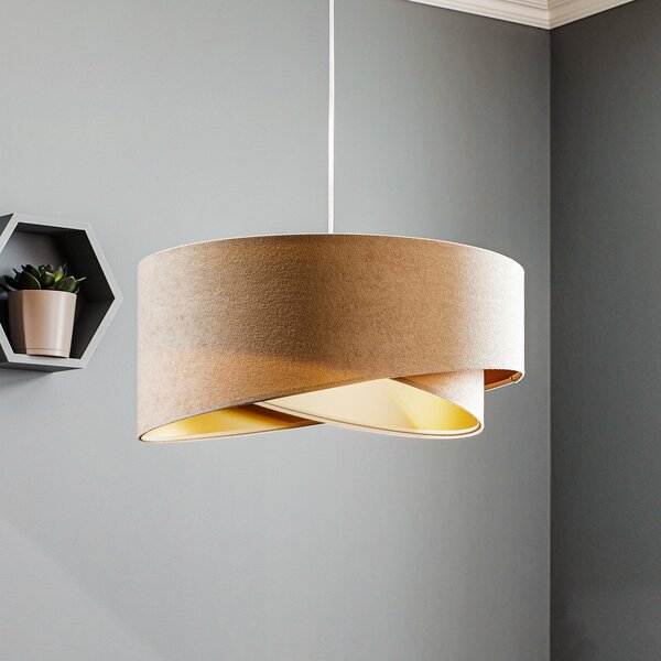 Maco Design Lampă suspendată Vivien, două culori, crem/auriu, reglabil, Bej, Camera de zi / sufragerie, Țesătură / Textil, Modern