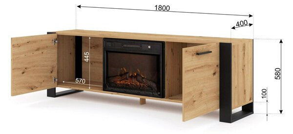 Masă TV cu șemineu Nulakka (Stejar artisan + Negru). 1124968