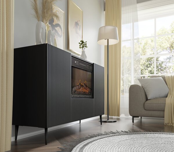 Comodă cu bioșemineu electric 2D1K Rowanna (Negru). 1124992