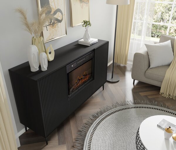Comodă cu bioșemineu electric 2D1K Rowanna (Negru). 1124992