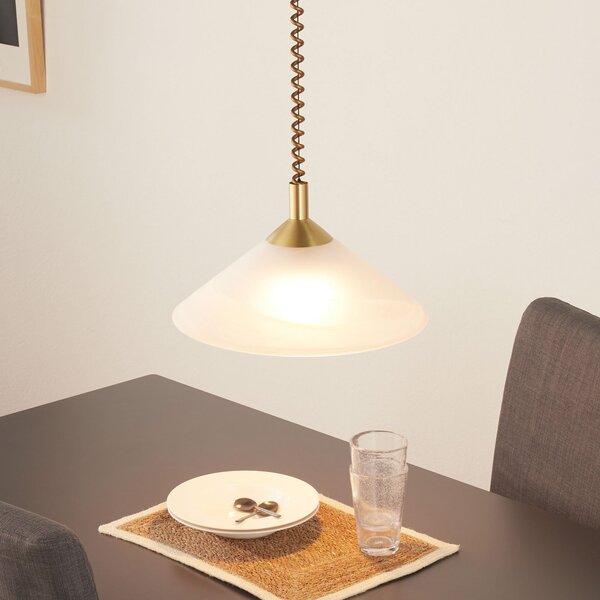 Hufnagel Saturn lampă suspendată reglabilă aspect de alamă, reglabil, Alb, Camera de zi / sufragerie, Sticlă, Modern