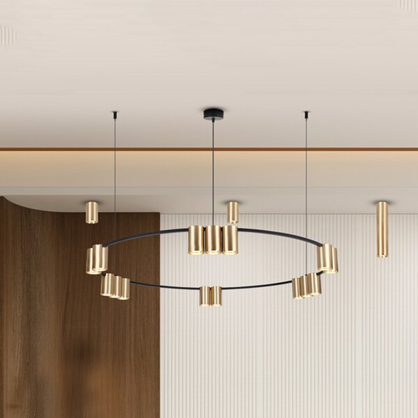 Eko-Light Lampă suspendată Genesis, aluminiu, negru/auriu, 15 x GU10, Ø 100 cm, reglabil, Negru, Camera de zi / sufragerie, Aluminiu, Design