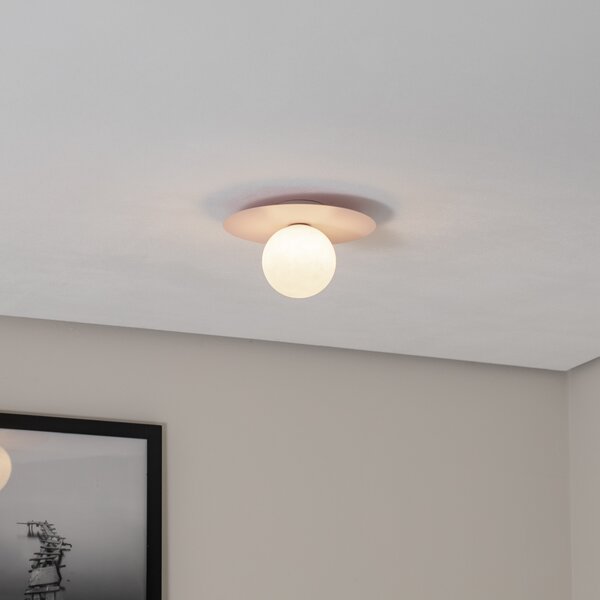 TK Lighting Plafonieră Pixie, roz, sticlă, Ø 25 cm, sferică, G9, reglabil, Roz / Rosé, Camera de zi / sufragerie, Metal, Modern